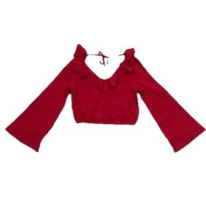 Roxy Women XS‎ Gauze Boho Beach Paradise Is You Ruffle Trim Bell Sleeve Crop Top